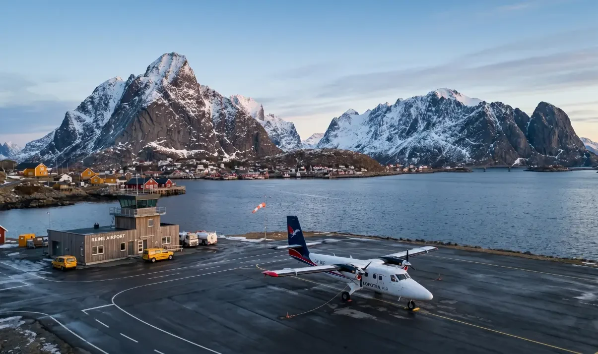 Svolvær Airport (SVJ) in the Lofoten Islands with mountains in the background